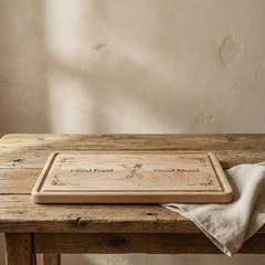 Engraved Cutting Board(CURLY BORDER) — "Good Mood Good Food" Wooden Serving & Prep Board