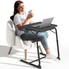 IWDOO TV Tray Table Adjustable TV Dinner Table for Eating on Couch with Cup Holder Folding Table with 6 Height & 3 Tilt Angle Adjustments Comfortable Laptop Stand for Bed & Sofa Black